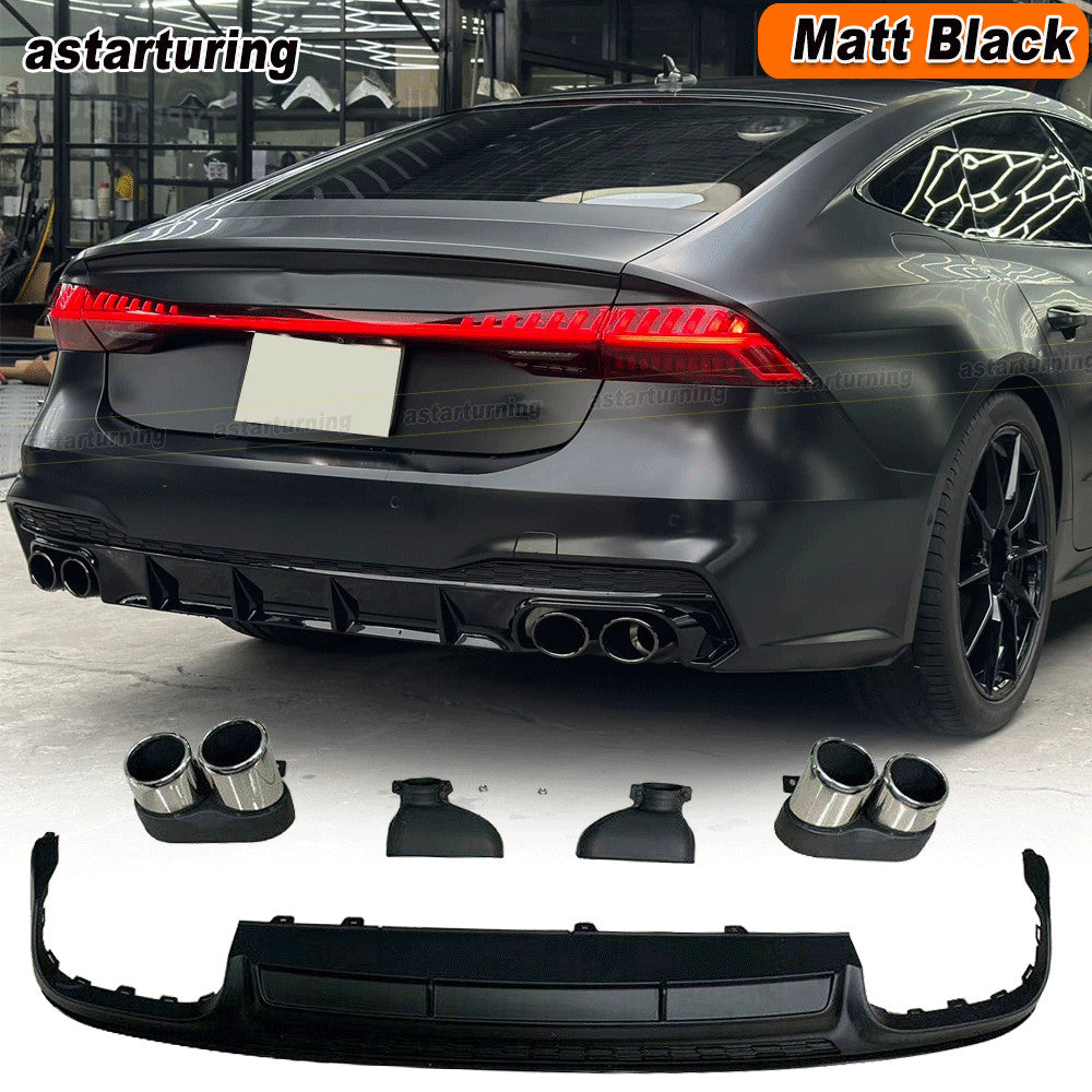 for Audi A7 Quattro Sportback 2019-2020 Rear Bumper Diffuser Lip W/Exhaust Tips