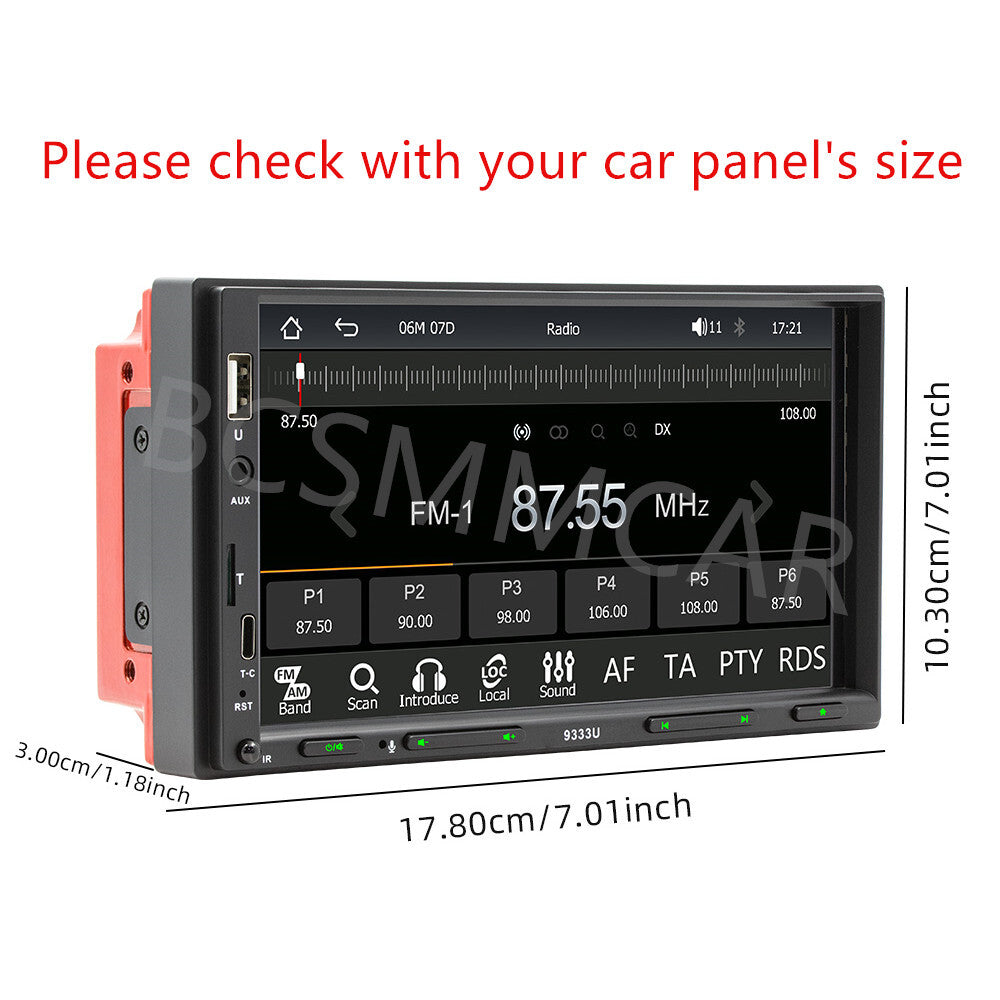 7 2Din Car Stereo Radio Player Bluetooth For CarPlay AUX Mirror Link Camera