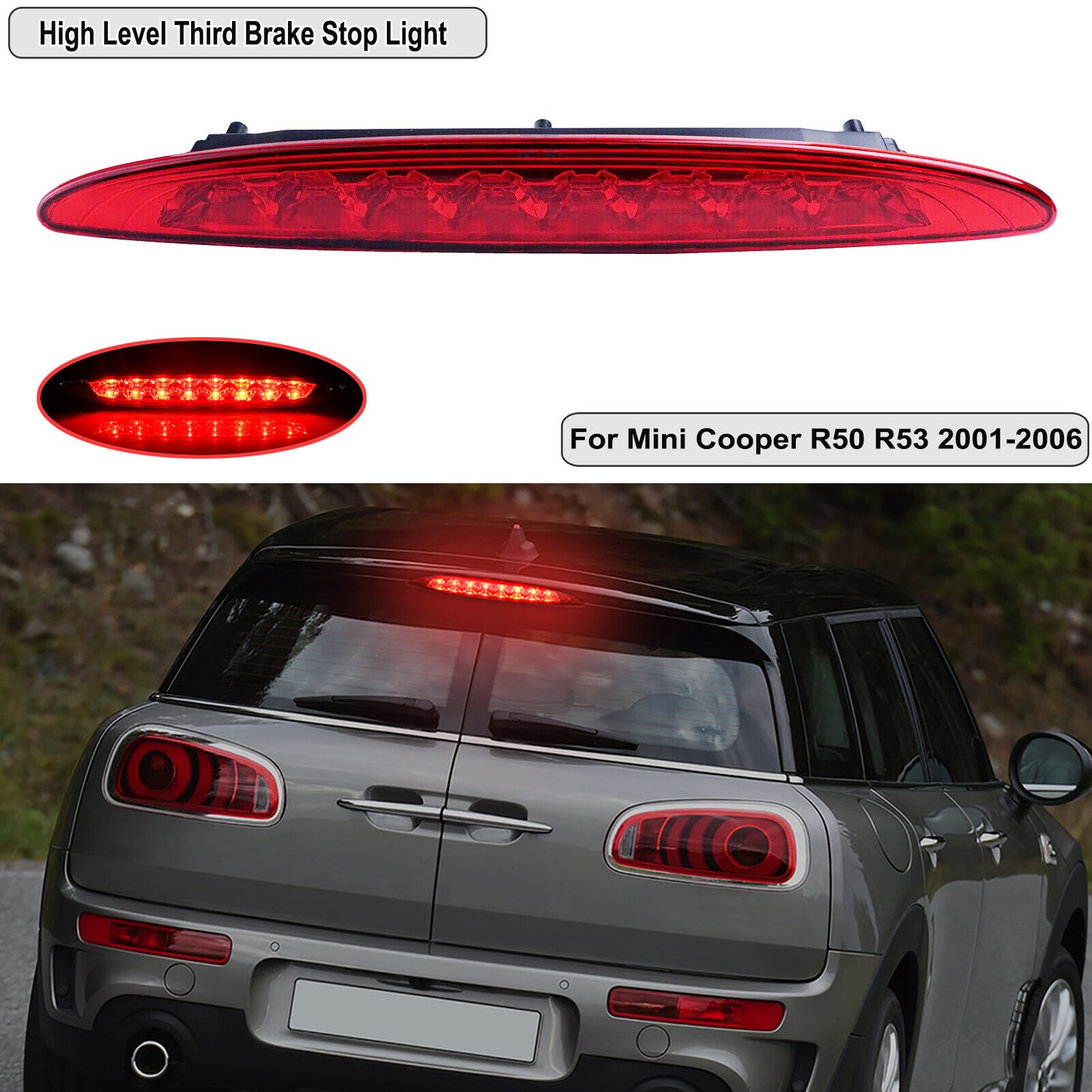 The red lens indicates the third brake stop LED light, suitable for 02-06 for Mini Cooper R50 R53 IP67.