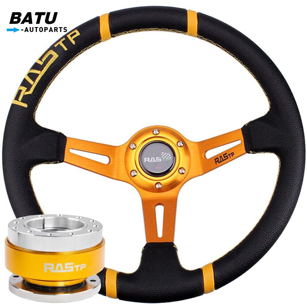 Glod Aluminum PVC Drifting JDM 14INCH Racing Steering Wheel+Quick Release Kit