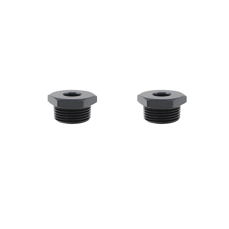 2-pack 1/2-28 to 3/4 NPT automotive threaded oil filter adapters, anodized aluminum.