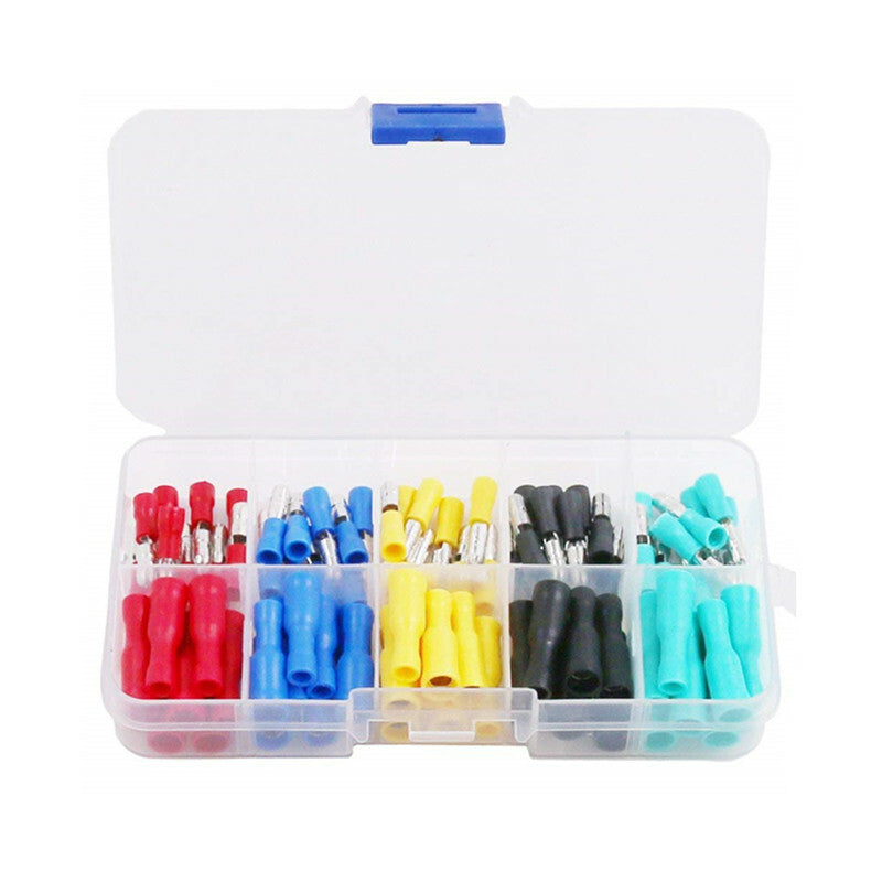 100Pcs Car Wire Butt Connectors Terminals Female Male Fully Insulated Crimp Kit