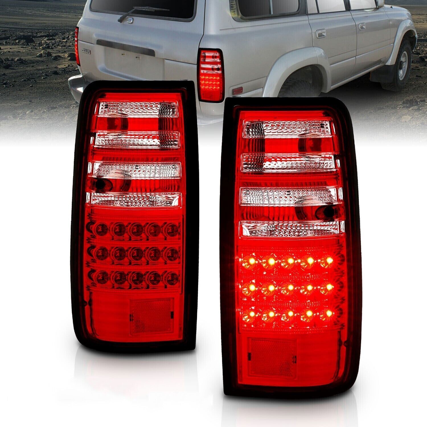 2X LED Taillights Lamp Clear Red for Toyota for Land Cruiser LC80 FJ80 4500 90-1997