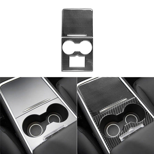 2X Carbon Fiber Center Console Cupholder Cover Trim for Tesla for Model Y 3 Type A