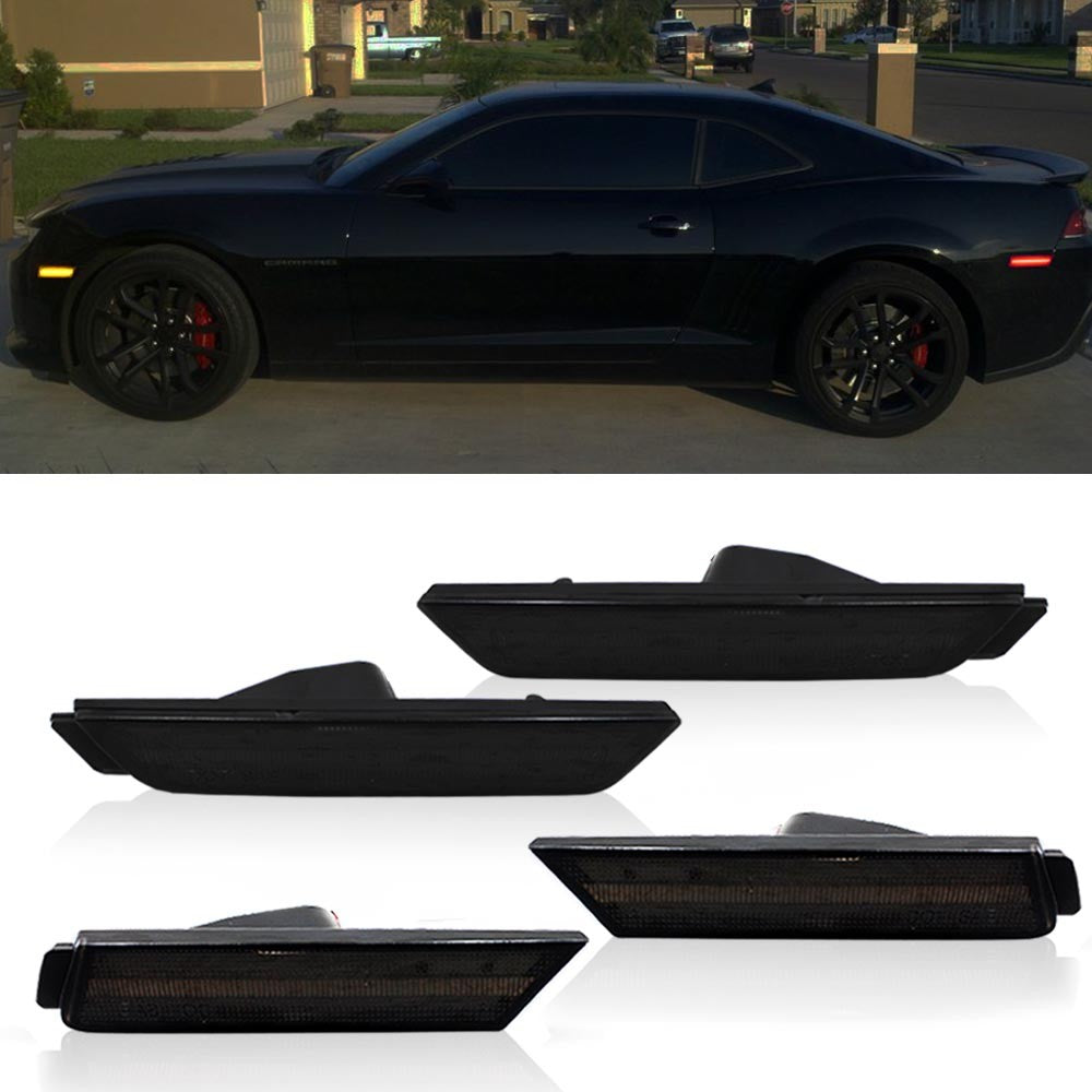 4-piece smoked lens front and rear side marker light housing for 2010-2015 for Chevrolet Camaro