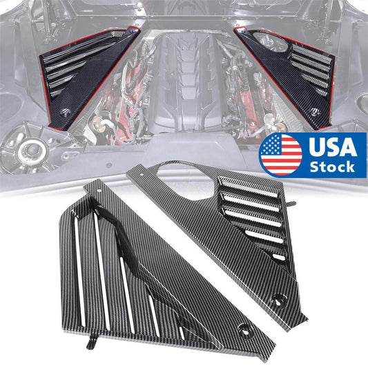 2x Car Carbon Fiber Look Engine Bay Panel Cover For Chevy for Corvette C8 2020-2024