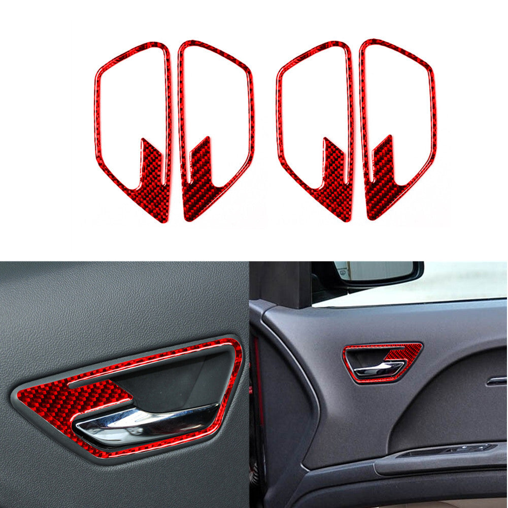 4X Carbon Fiber Interior Door Handle Trim Cover for Dodge Journey 2009-2010 Red
