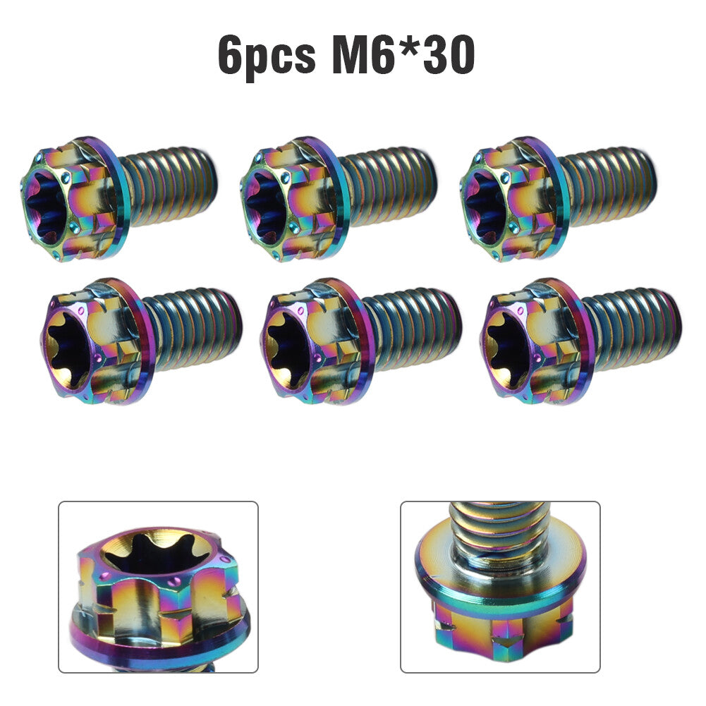 6pcs Bolts Torx Head Flange Screws M6x30mm For Motorcycle Bike Rainbow