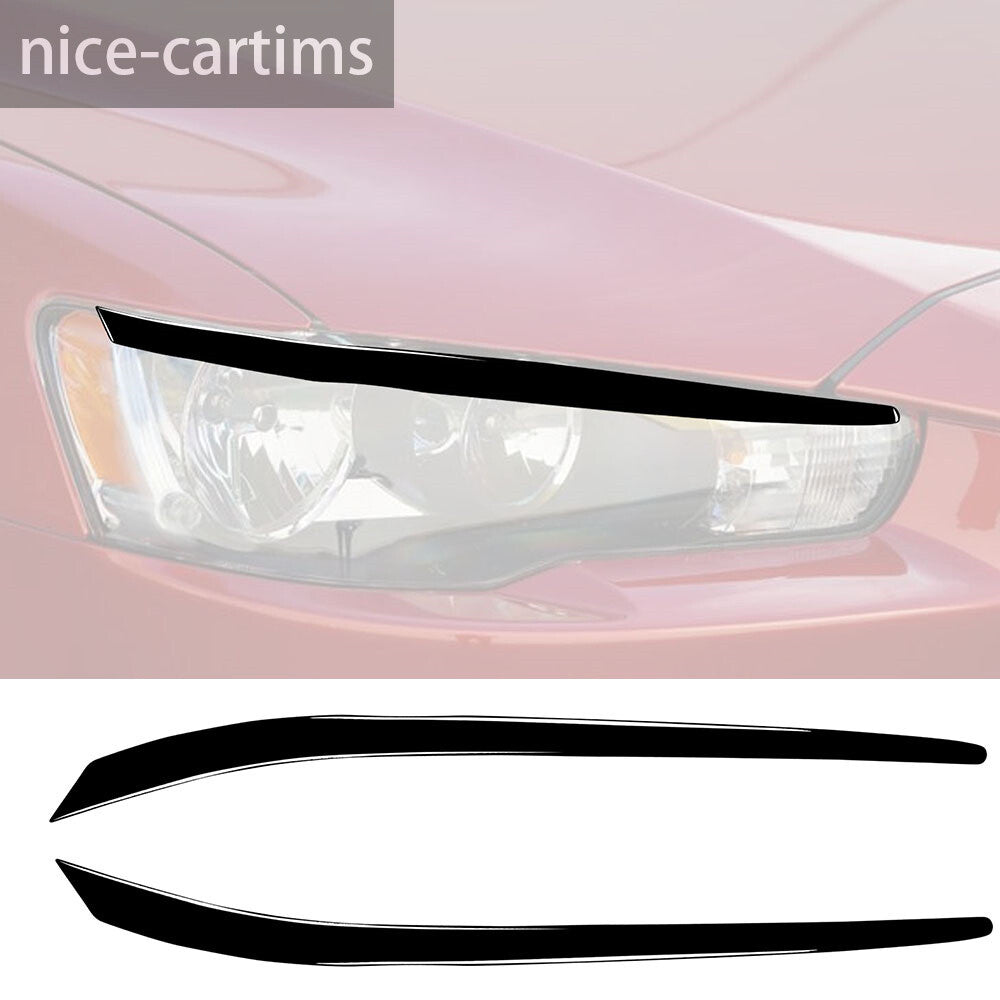 2¡ÁPiano Black Headlight Eyelids Eyebrow Trim for Mitsubishi Lancer EVO 2008-2014
