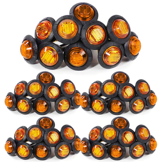 10-200x 12v Bullet Round Amber LED Side Marker Lights for Car Trailer Truck Boat