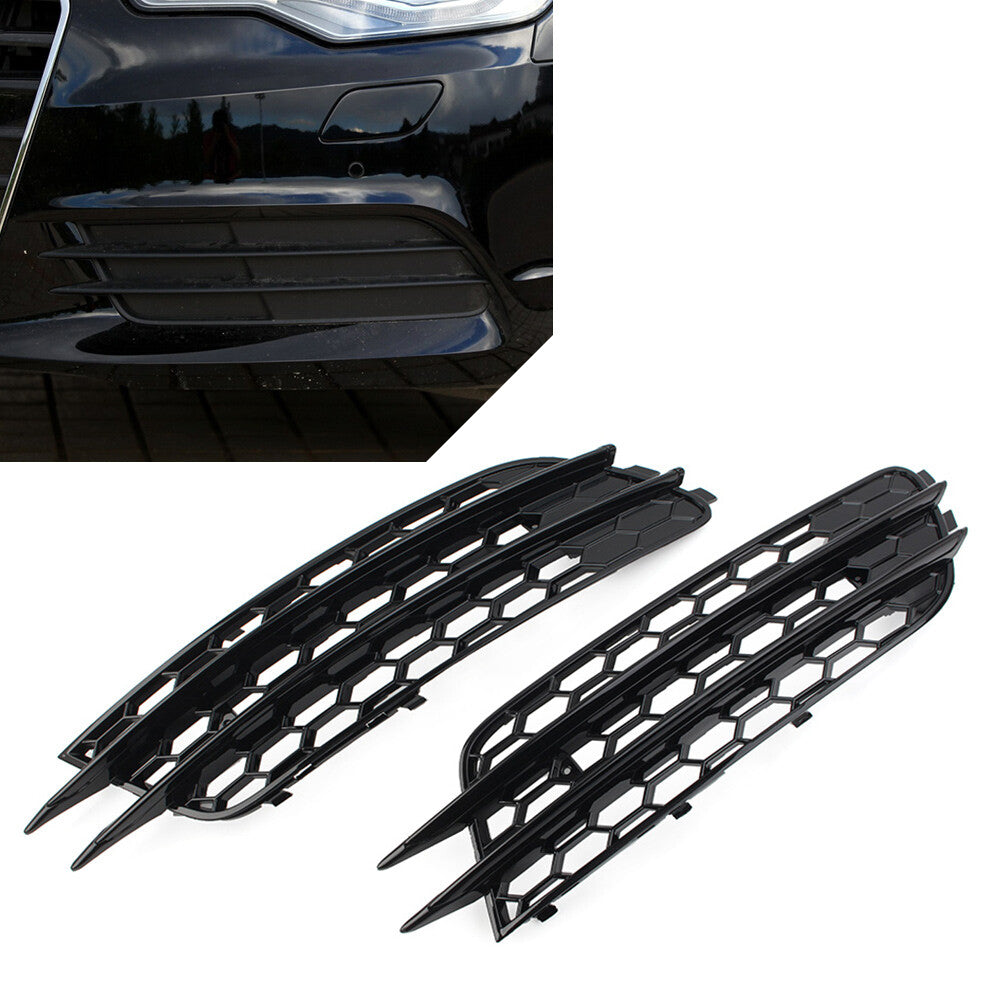 for Audi A6 C7 Sedan 2012-15 Black Honeycomb Front Bumper Fog Light Grille Cover