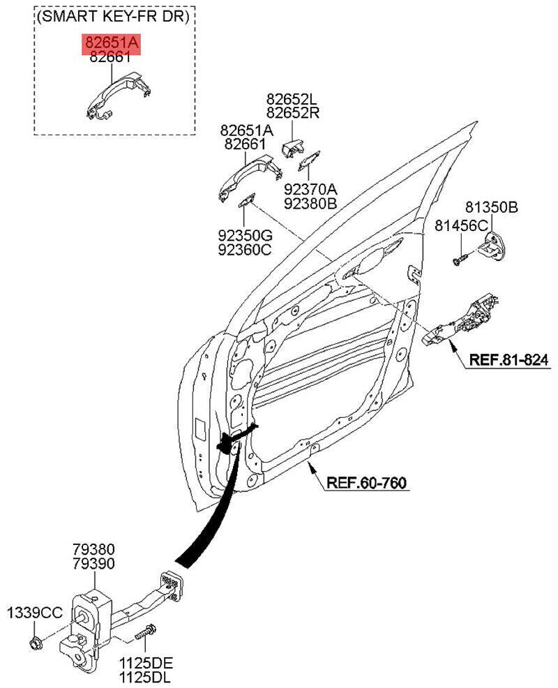 For 2016-21 for Hyundai for Tucson 82651-D3710 Outside Door Handle Front Left for Smart Key