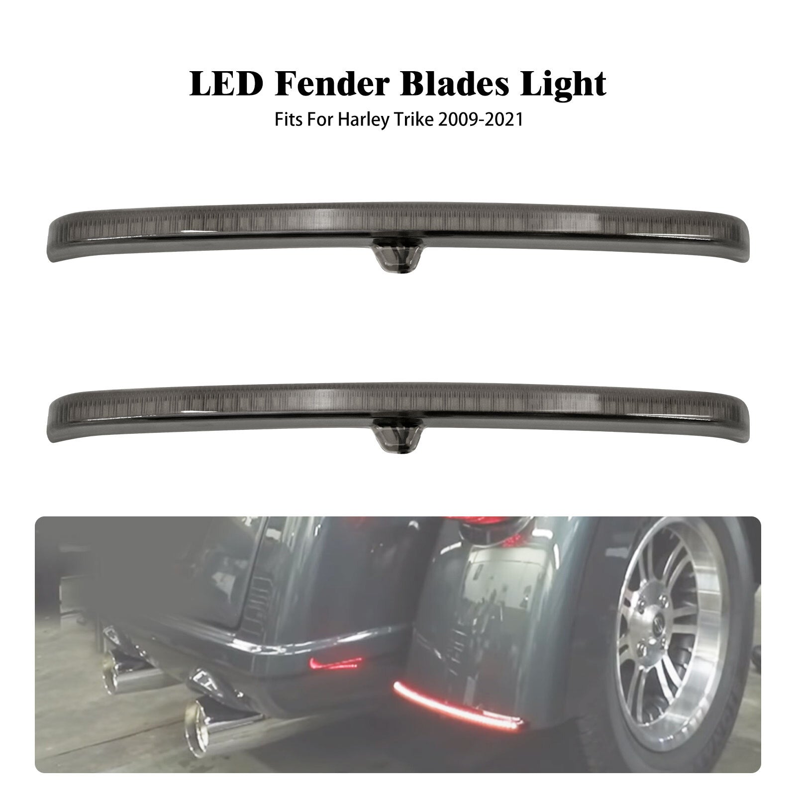 Smoke LED Fender Blades Brake Running Light Fit for Harley Trike Tri Glide 09-23