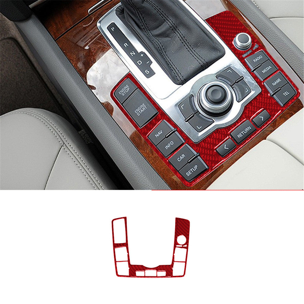 Red Carbon Fiber Interior Gear Shift Frame Cover Trim for Audi Q7 2007-2015