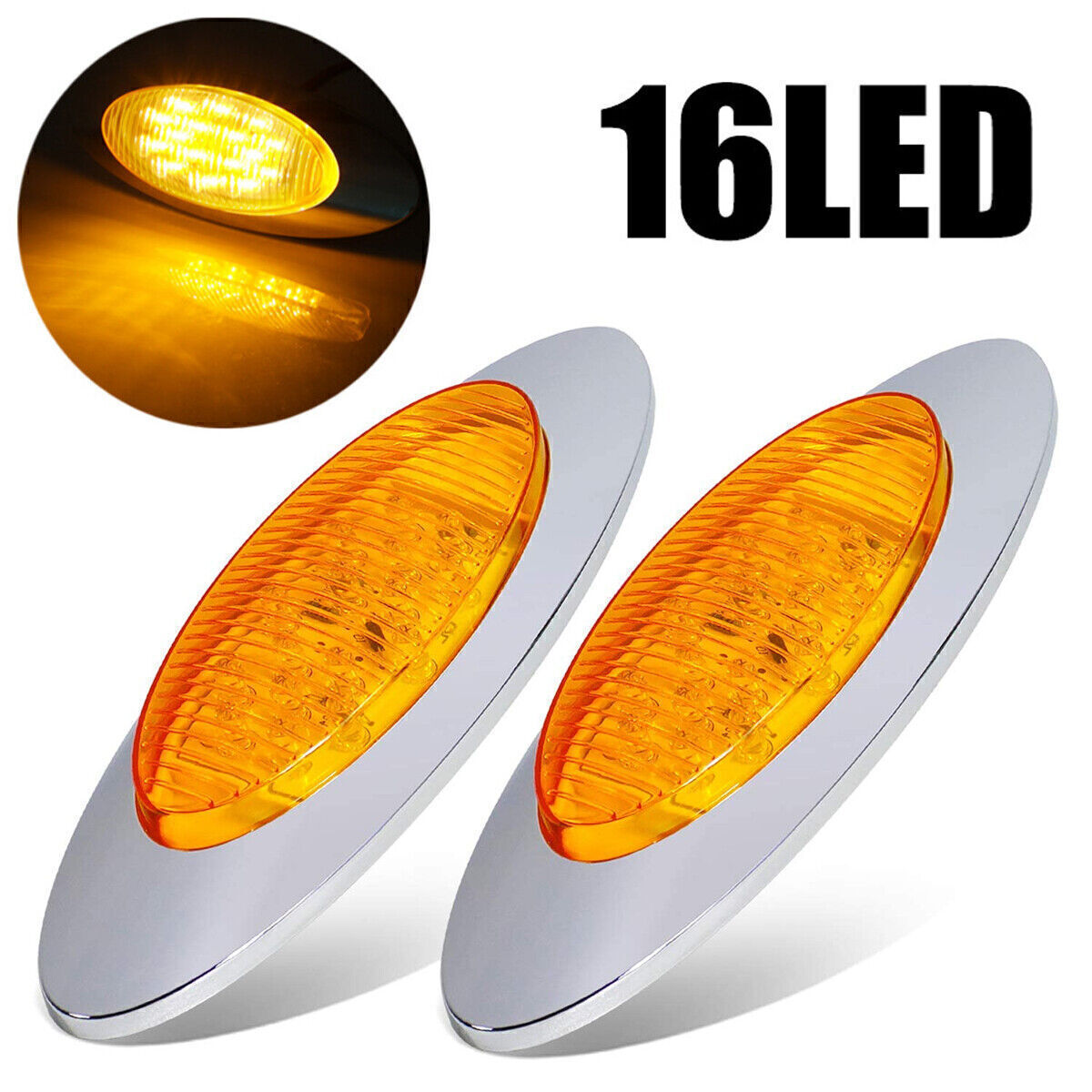 4x 6.5 Amber 16 LED Oval Side Marker Light for Freighliner for Peterbilt Semi-Truck