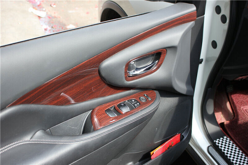 Glass Window Lifting Lock Panel Trim for Nissan Murano 2015-2021 Red Wood Grain