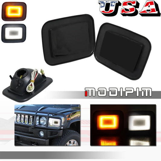 Smoked front bumper turn signal lights with amber LEDs, suitable for Hummer H2 (model 03-09) 15060530