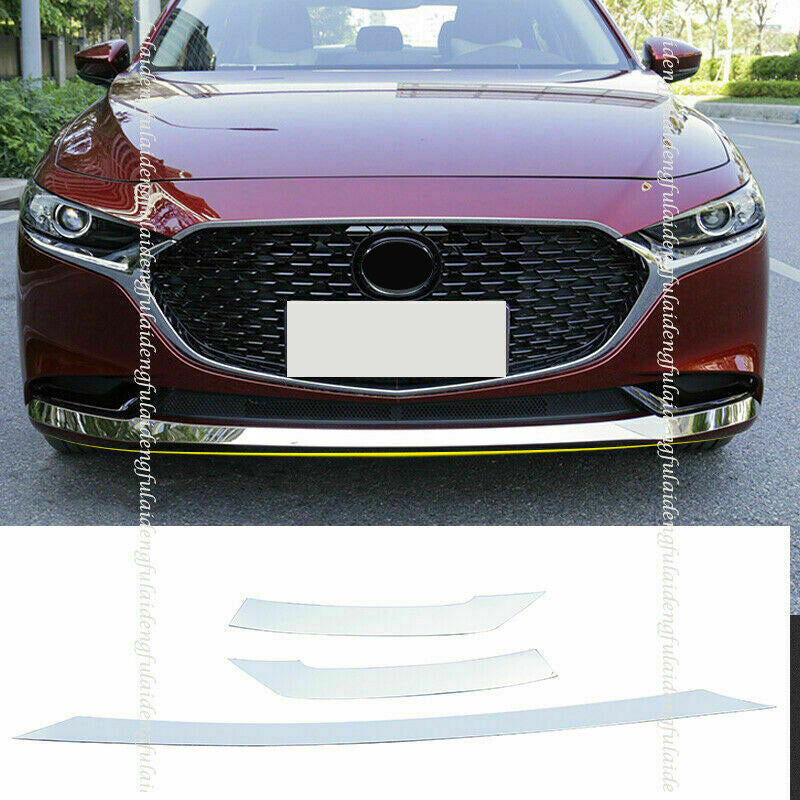 3x for Mazda 3 Axela 2019-23 Chrome Steel Front Bumper Spoiler lip Molding Cover