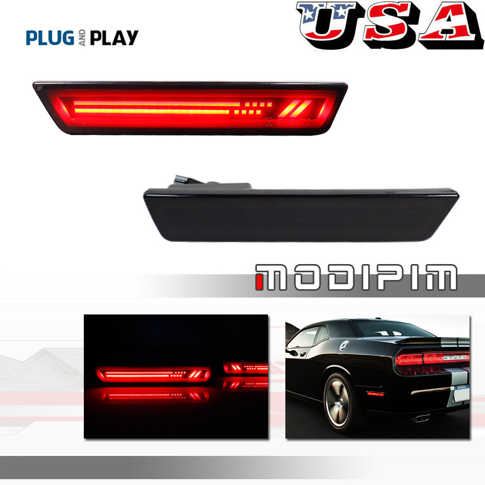 [SMOKE Lens] For 2008-14 for Dodge for Challenger Rear Fender LED Side Marker Lights - Red