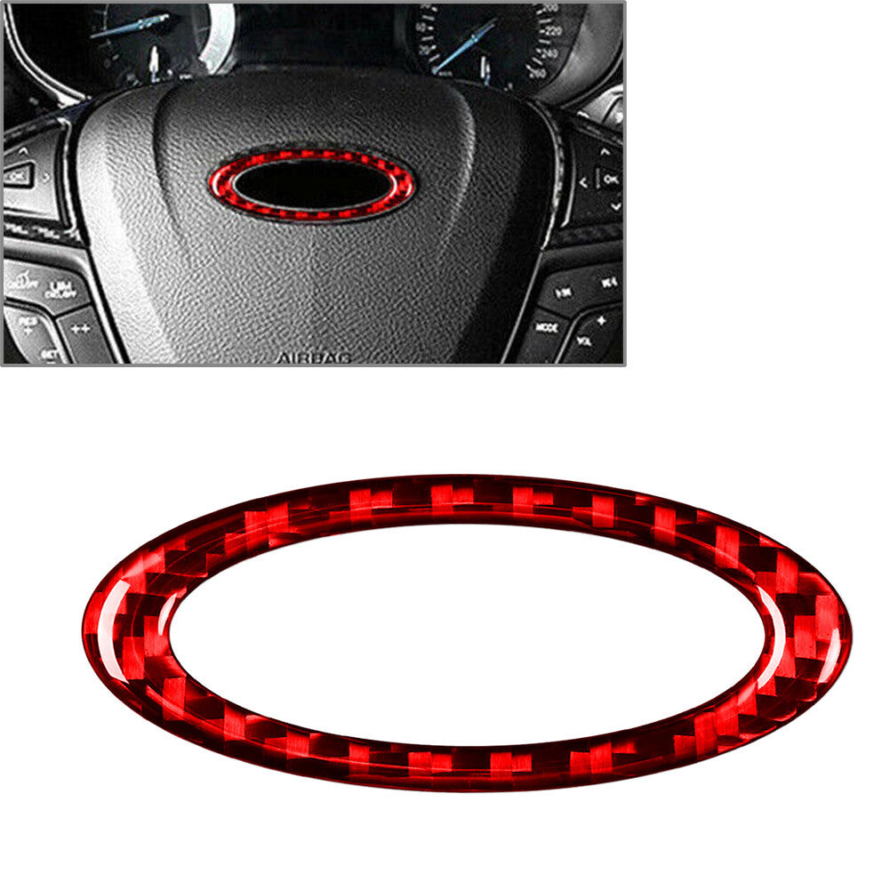 for Ford Mondeo 2013-2019 Steering Wheel Center Ring Cover Trim Carbon Fiber Red