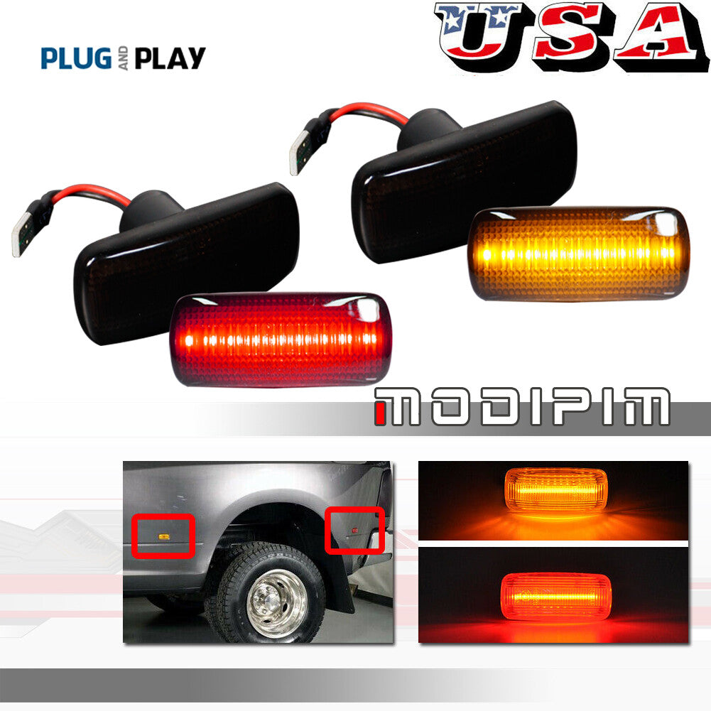 4-Piece Smoked LED Side Marker Mudguard Lights for 10-18 for Dodge for Ram 2500/3500HD Twin Beds