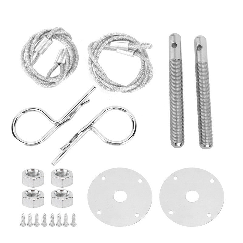 Chrome Car Racing Style Aluminum alloy Mount Hood Pin Plate Bonnet Lock Kit