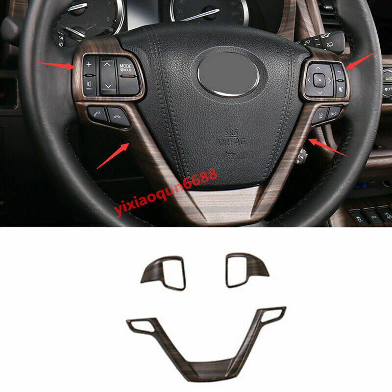 3X Wood Grain Steering Wheel Decor Cover Trim for Toyota Highlander 2014-2019