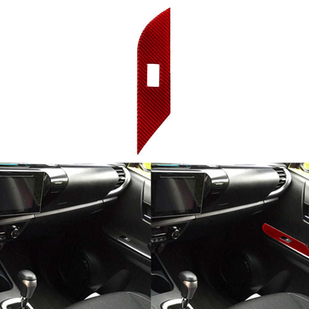 Red Carbon Fiber Passenger Door Lift Control Cover Trim for Toyota Hilux 2015-21