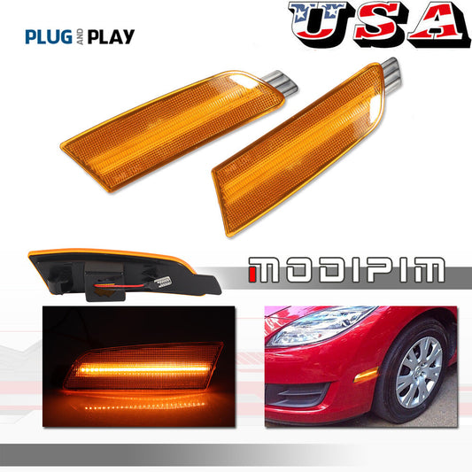 A pair of amber lens yellow LED front marker lights for MAZDA 6-series cameras from 2009 to 2013.