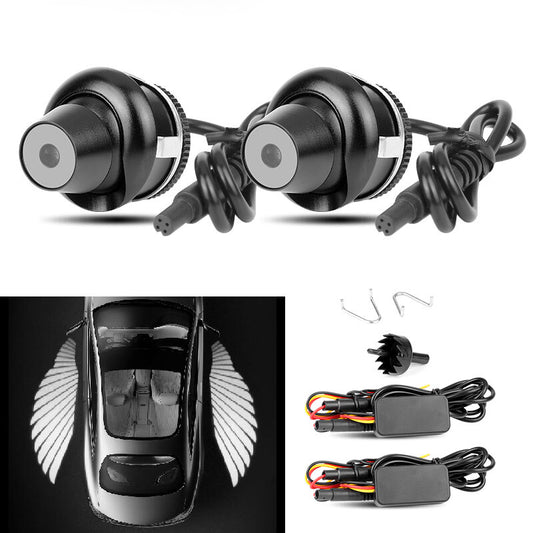 2Pcs Car Rearview Mirror Side LED Angel Wing Light Welcome Lamp Shadow Projector
