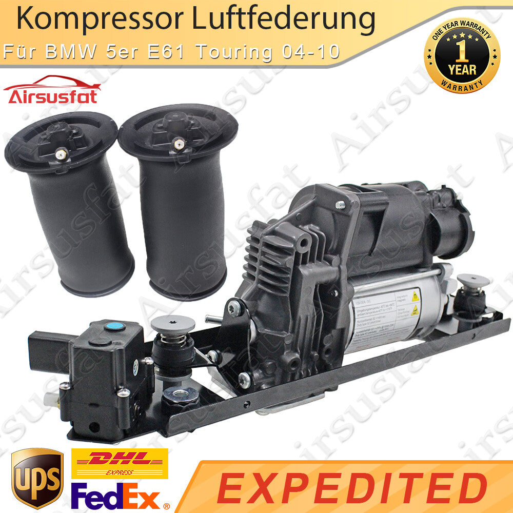 for BMW 5 Series E61 Touring air suspension compressor + 2x spring bellows rear 37106793778