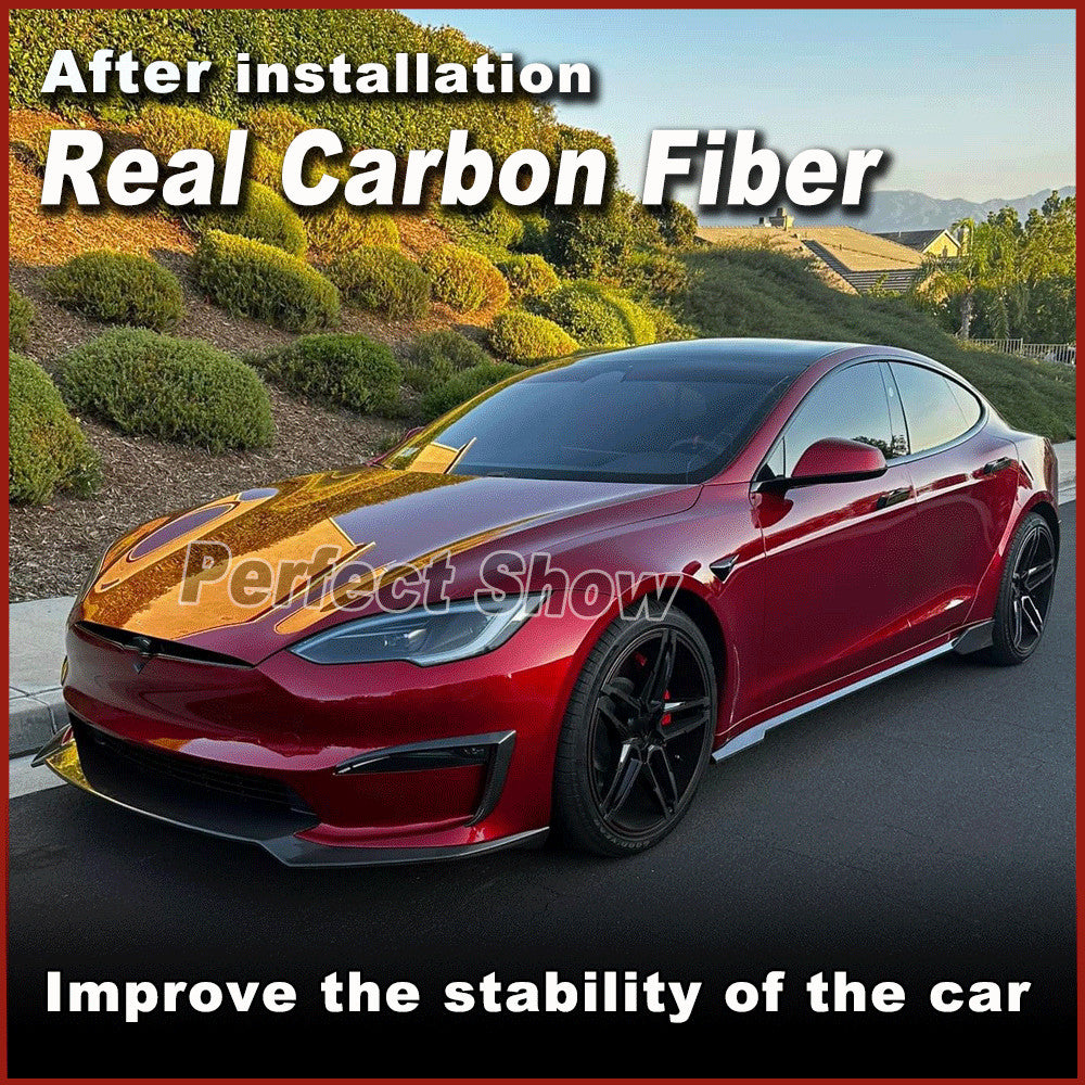 for Tesla for Model S Plaid 2021-2023 Real Carbon Side Skirt Extension Lip Splitters