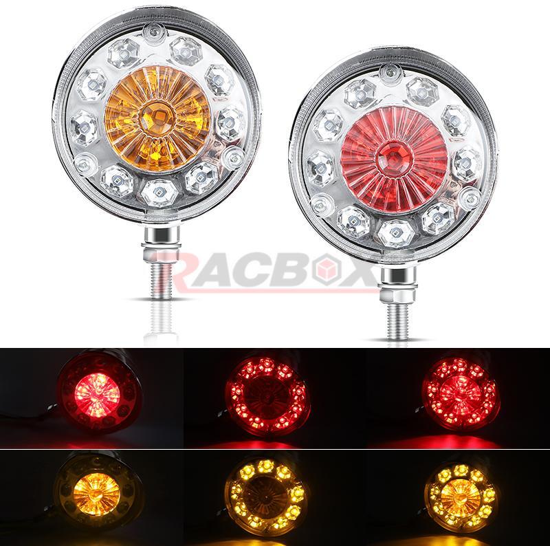 2X Round LED Double Face Side Marker Turn Signal Semi Truck Fender Brake Light