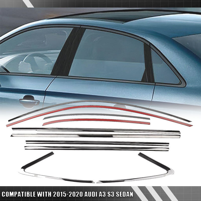 Car Window Trim Strip Cover Trim Stainless BLK For 2015-2020 for Audi A3 S3 Sedan
