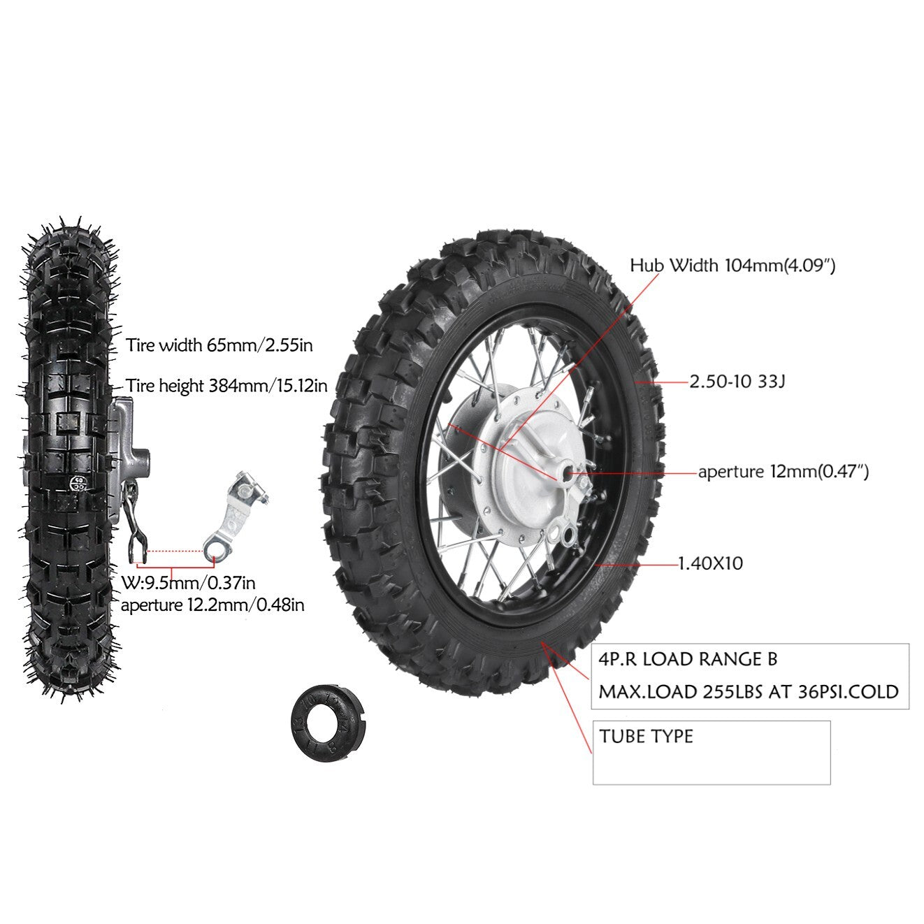 2.50 - 10 Front and rear wheels + front fork handlebars for Pit bicycle CRF50 SSR 70cc 110