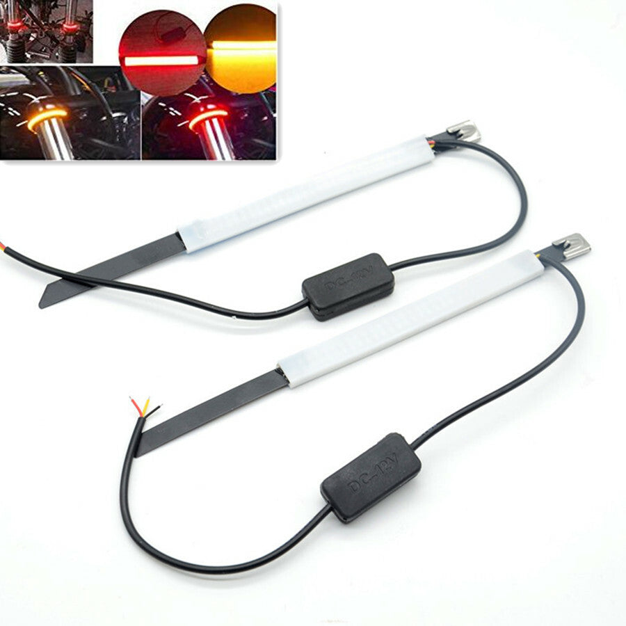 2x Motorcycle Fork Light Strip LED Turn SignalLight Waterproof Red Yellow Light