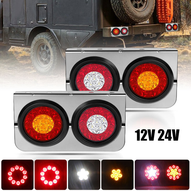 2PCS 4'' 32-LED Round Red Amber Turn Stop Brake Trailer Tail Lights Truck RV US