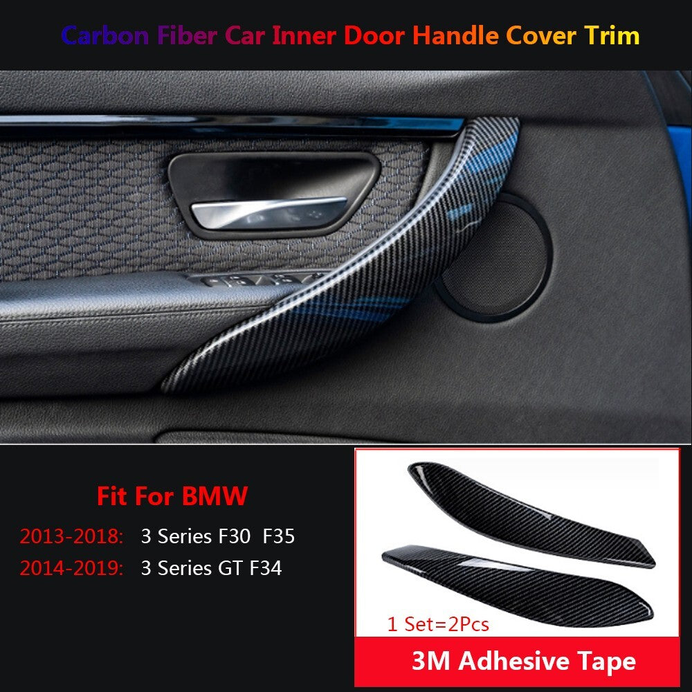 2x Carbon Fiber for BMW 3 Series F30 F34 Car Inner Door Handle Sleeve Cover Trim