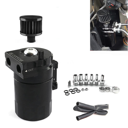 Car Baffled Aluminum Oil Catch Can Tank Drain Valve Breather Cylinder Filter Kit
