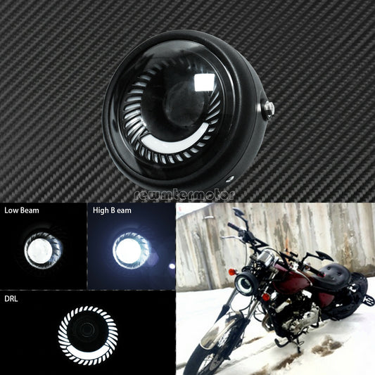 6.5 Universal Motorcycle LED Headlight Low High Beam Spiral DRL Fit for Harley