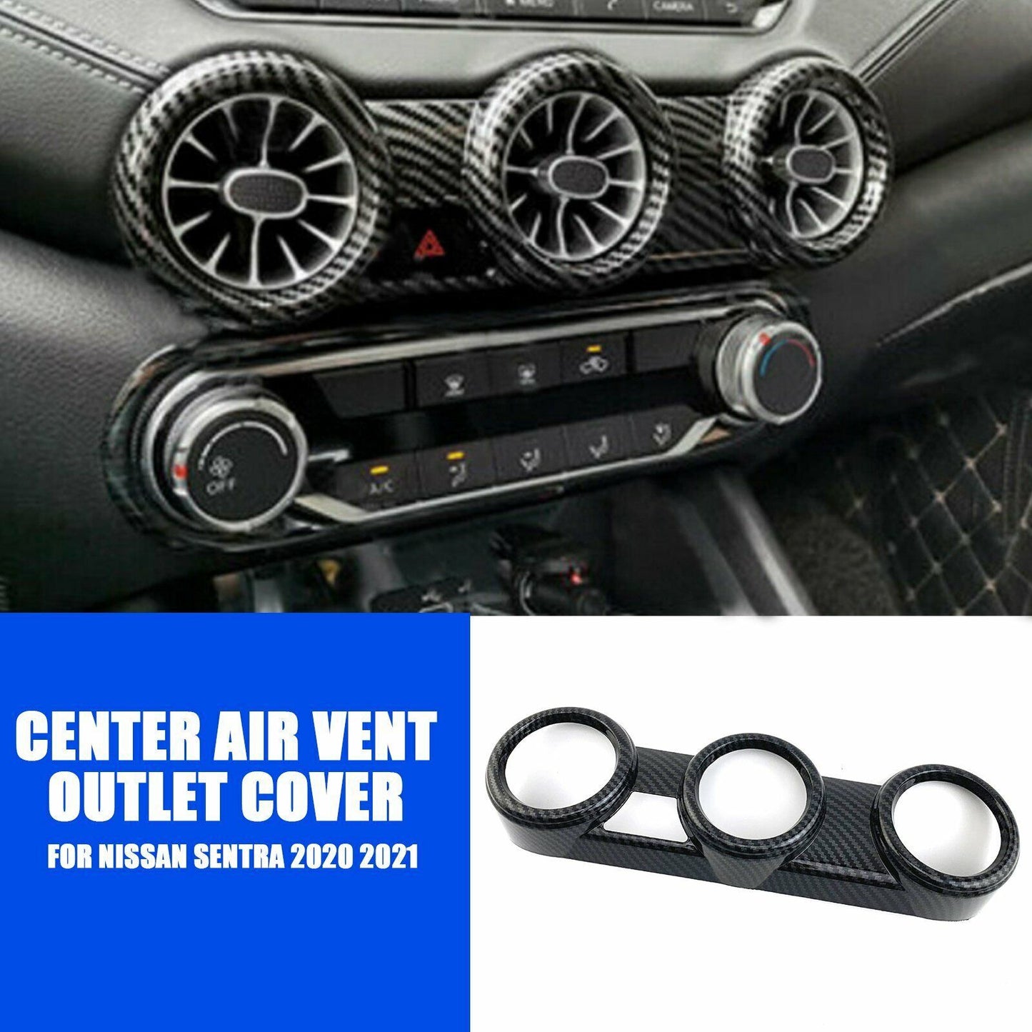 For 2020 for Nissan Sentra 2021 Carbon Fiber Inner Center Air Vent Outlet Cover Trim