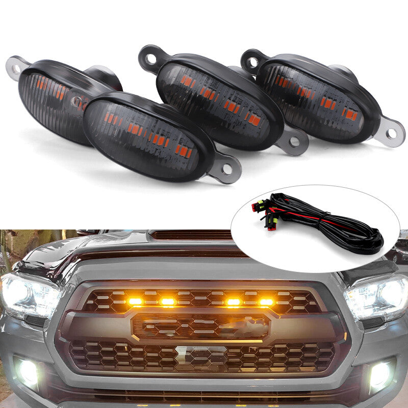 4X Amber Lens Amber LED Front Grille Running Lights for Toyota Tundra