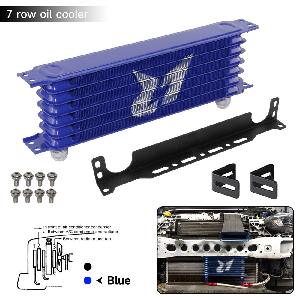 Universal 7 Rows Oil Cooler Aluminium AN10+Mounting Bracket Blue