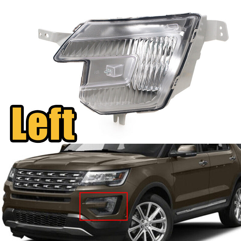 Halogen fog light on the left front bumper for Ford Explorer 2016, 2017, and 2018 driver's side