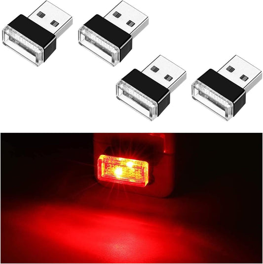 4Pcs USB LED Car Interior Light Neon Atmosphere Ambient Lamp Bulb Accessory Red