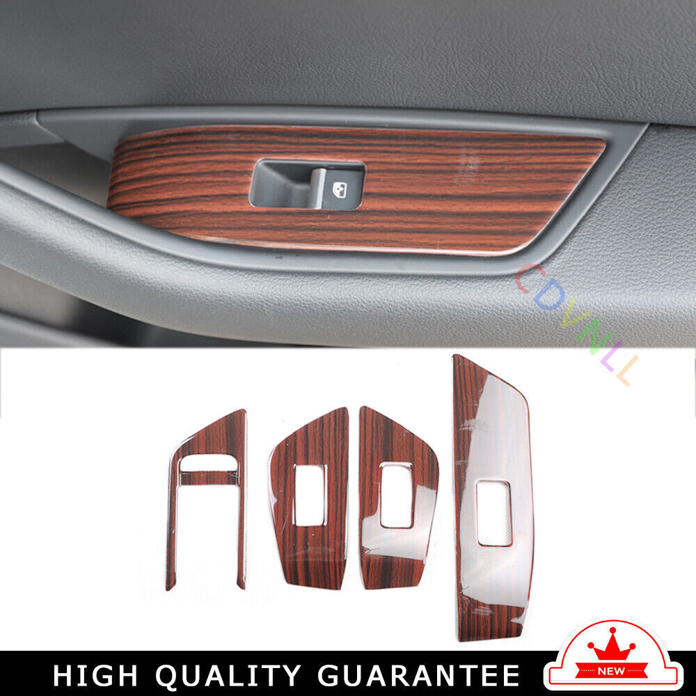 Car Glass Window Lifting Lock Panel Trim 4PCS Fit for Audi A5 2017-2019 Red Wood