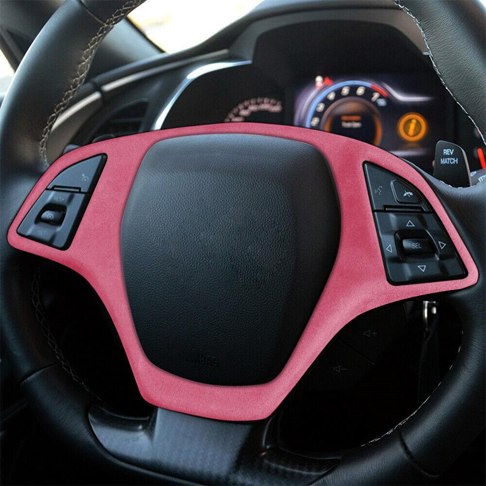Suede Pink Steering Wheel Button Frame Trim for Chevrolet for Corvette C7 2014-19