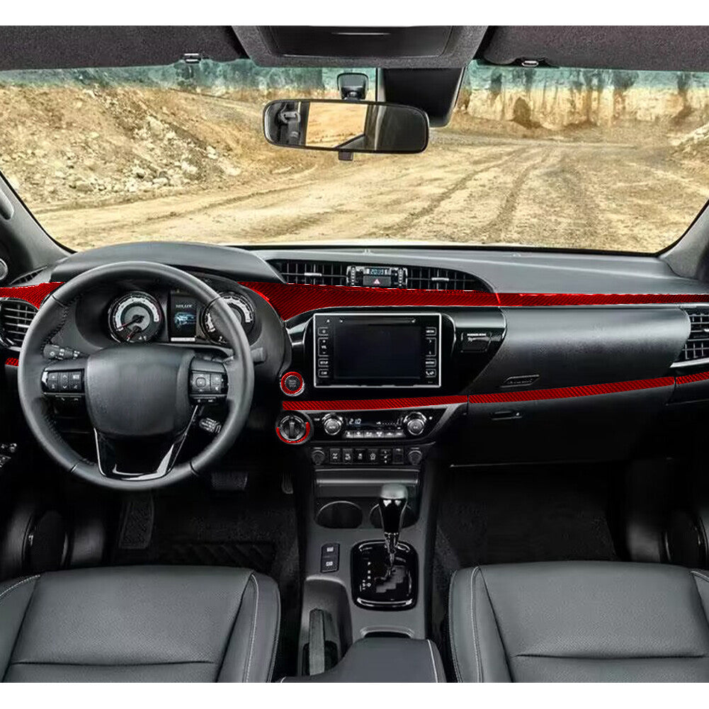 11Pcs Red Carbon Fiber Center Dashboard Cover Trim for Toyota Hilux 2015-2021