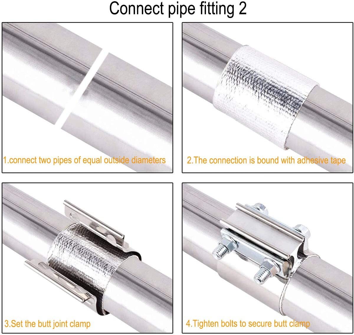2.5-inch Butt Connector Exhaust Clip with Stainless Steel Exhaust Muffler Clip (2 Pieces)