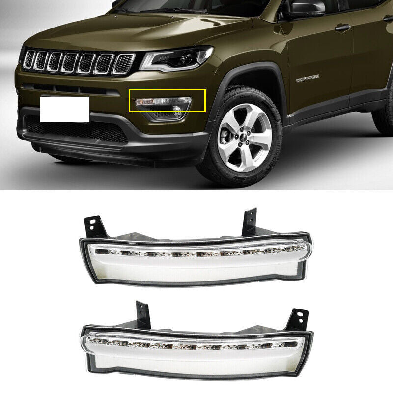 A pair of LED DRL daytime running lights and fog lights for Jeep Compass 2017-2019